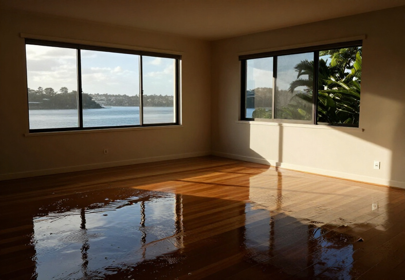 Sewage backup in an Ultimo apartment bathroom before cleanup